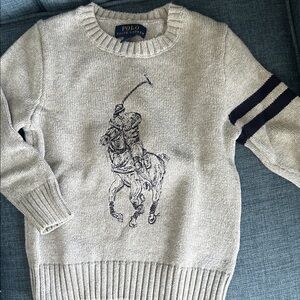 Polo by Ralph Lauren Gray Crewneck Sweater with Navy Accents boys